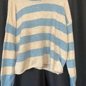 CeCe Blue and Cream Knit Sweater